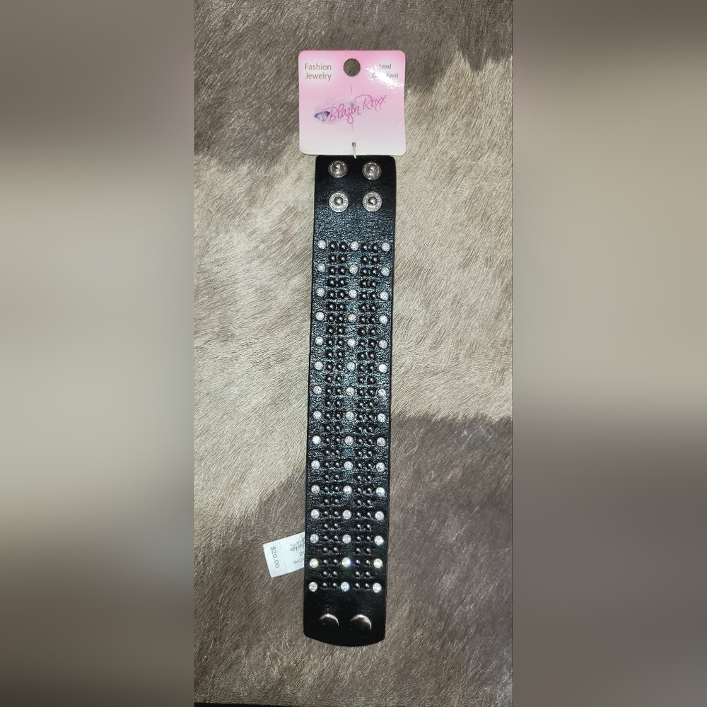 Blaxin Roxx Snap Leather Braclet, Black, 9"x1½"